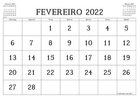 calendário fevereiro 2022